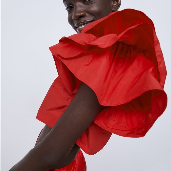 NWT Zara Red Ruffled Top Size L - Picture 6 of 8